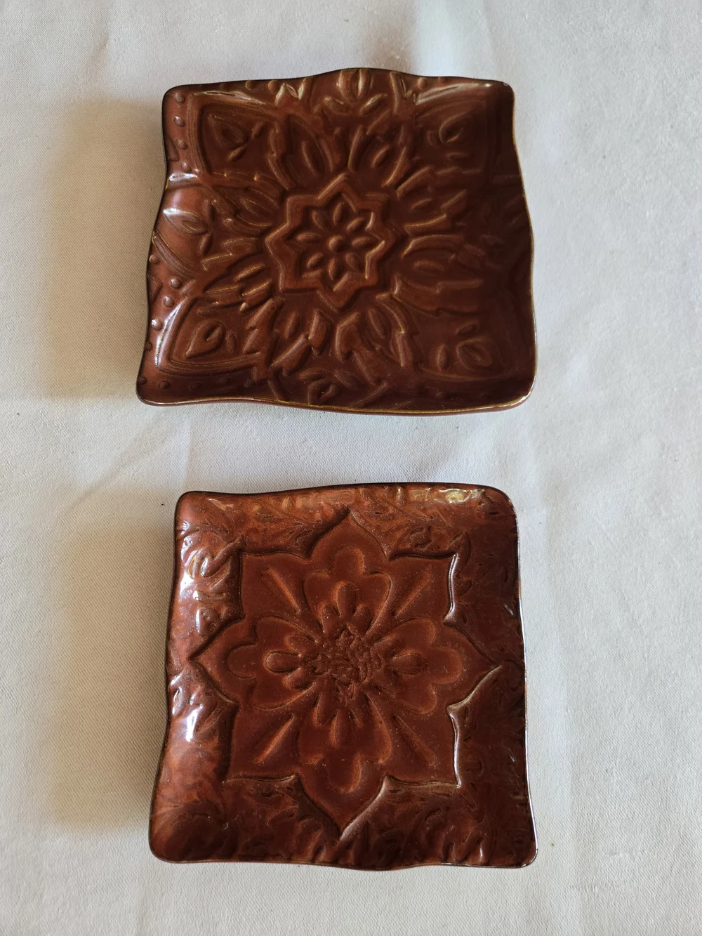 Partylite Floral Embossed Ceramic Trinket Dishes - Set of 2